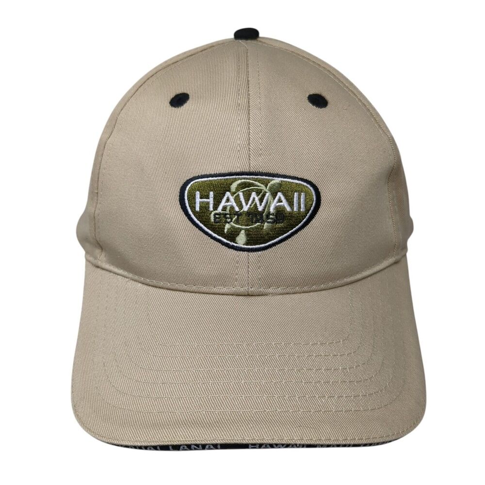 Hawaii Est 1959 Strapback Hat Tan OS Adjustable Embroidered Surfware Cotton